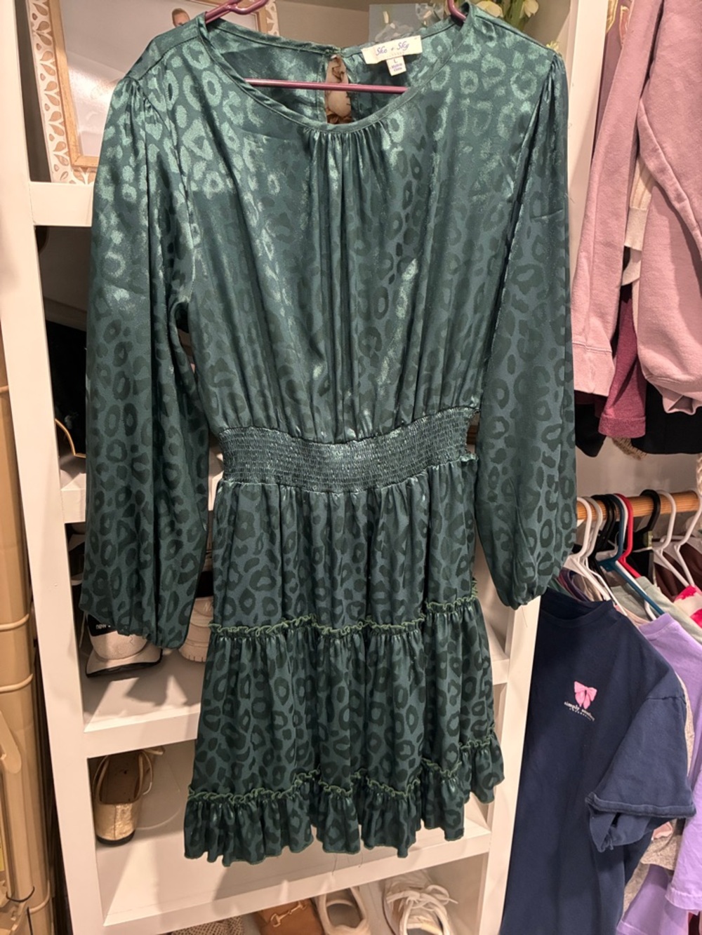 She and Sky Green Animal Print Midi Dress